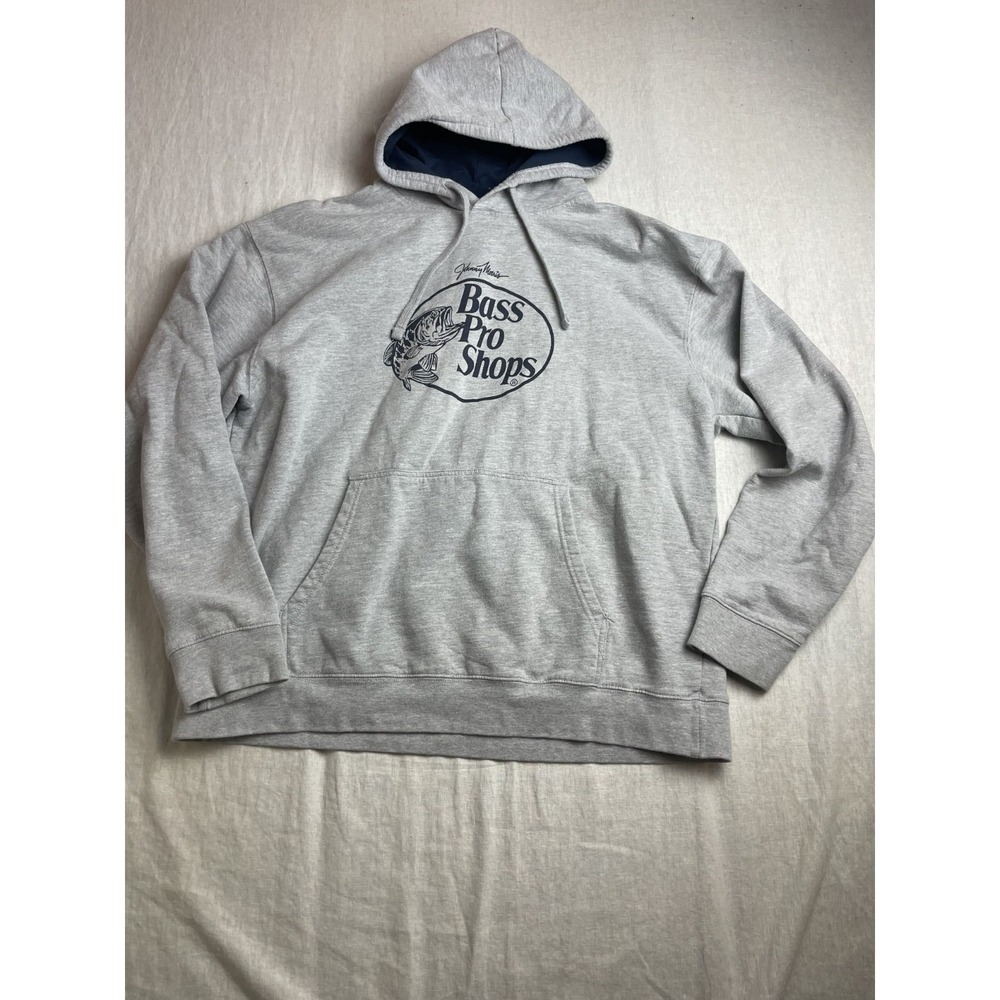 Bass Pro Shops Heather Gray Men XL Johnny Morris Gorpcore Outdoor Fishing Hoodie